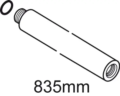 Ideal Standard Brausestange, dargestellt als länglicher zylindrischer Körper mit Gewinde und O-Ring, dient zur Befestigung in Badezimmeranwendungen.